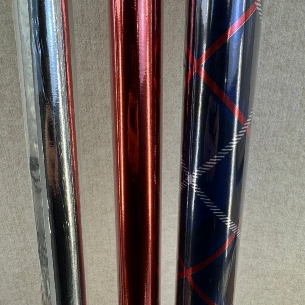 Gift Wrap Set 3 Rolls Silver Red Blue Plaid Metallic Shiny Holiday Party